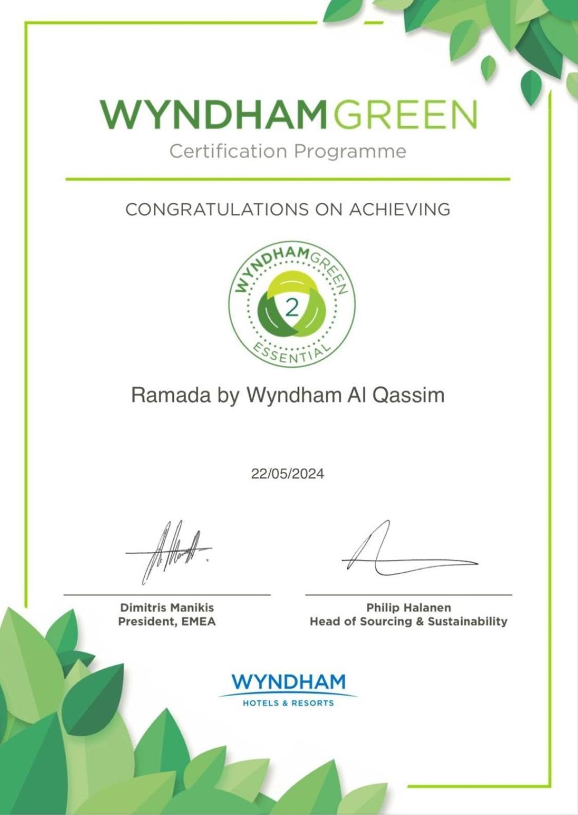 Ramada Hotel & Suites By Wyndham Al Qassim Аль-Букайрия Экстерьер фото Wyndham Green Essential Certificate